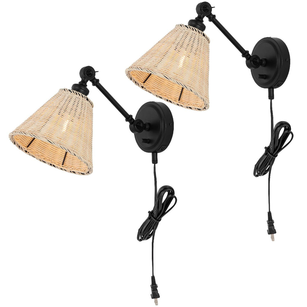 Safavieh Oswynn Wall Sconce - Black/Natural Rattan (Set of 2)