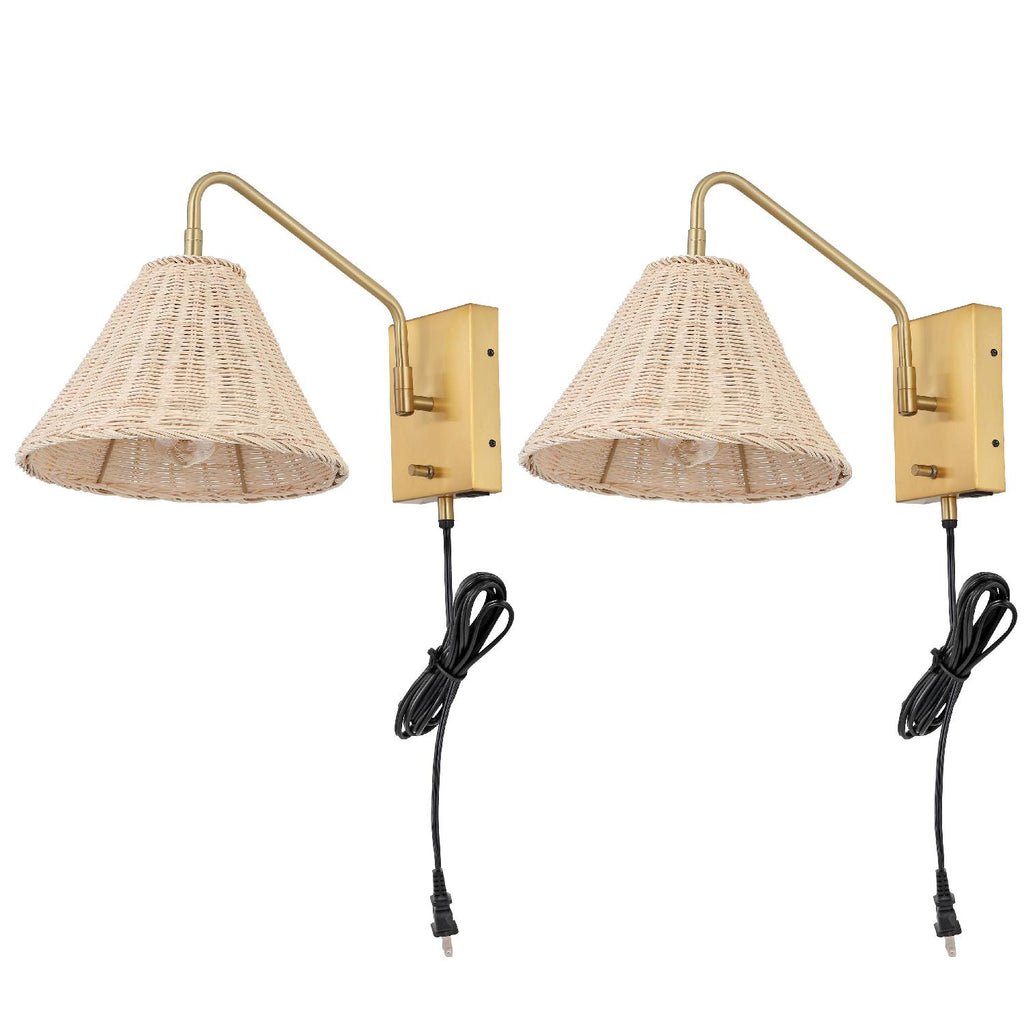 Safavieh Tressa Wall Sconce - Brass/Natural Rattan (Set of 2)