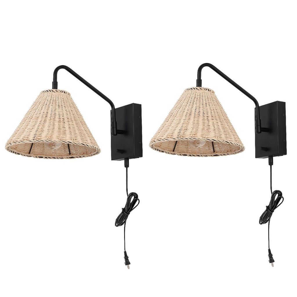 Safavieh Tressa Wall Sconce - Black/Natural Rattan (Set of 2)