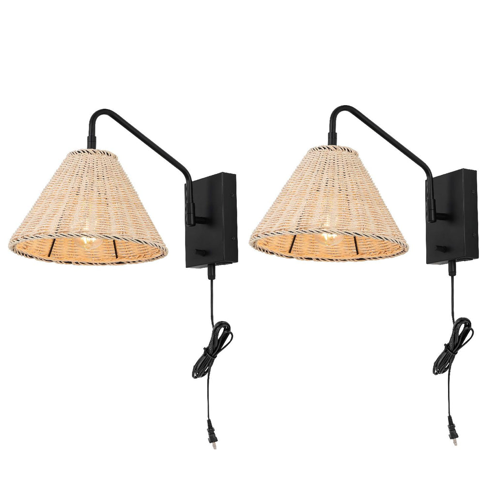 Safavieh Tressa Wall Sconce - Black/Natural Rattan (Set of 2)