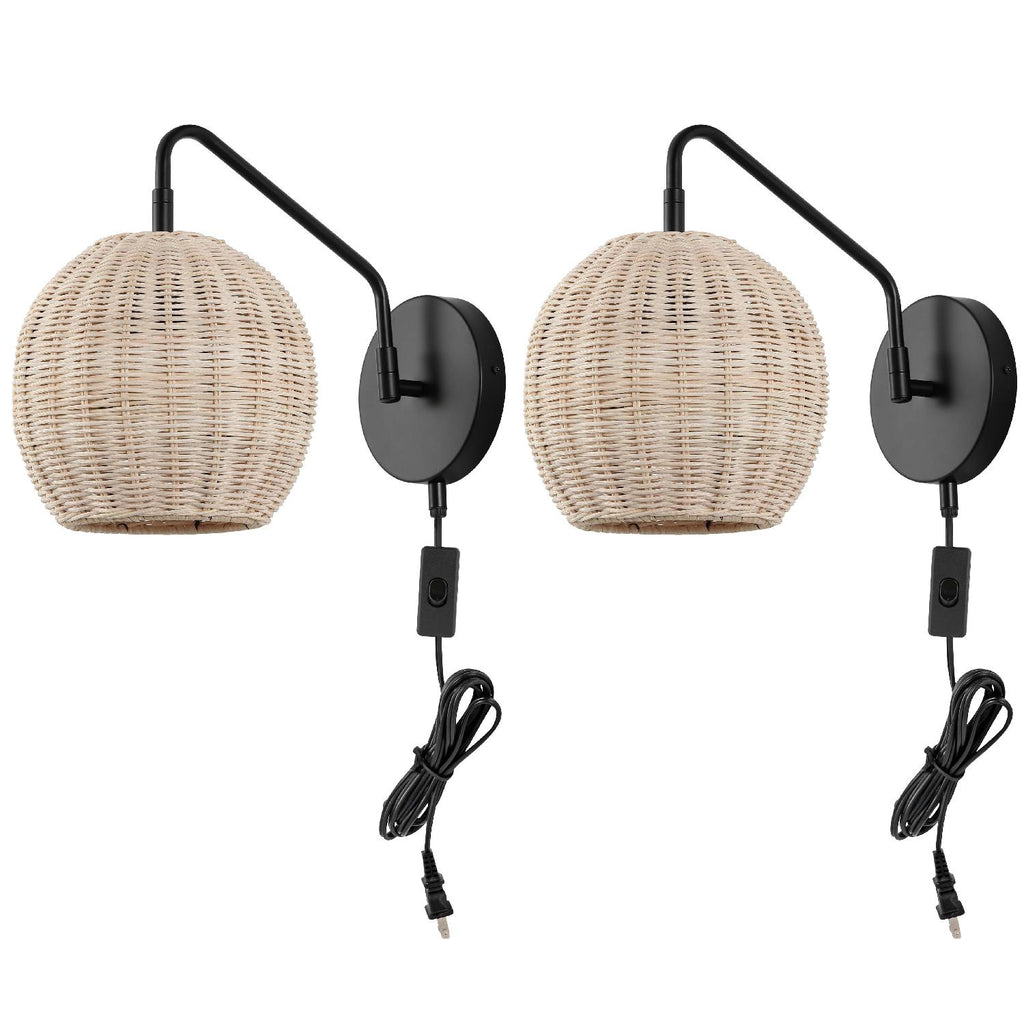 Safavieh Grigory Wall Sconce - Black/Natural Rattan (Set of 2)