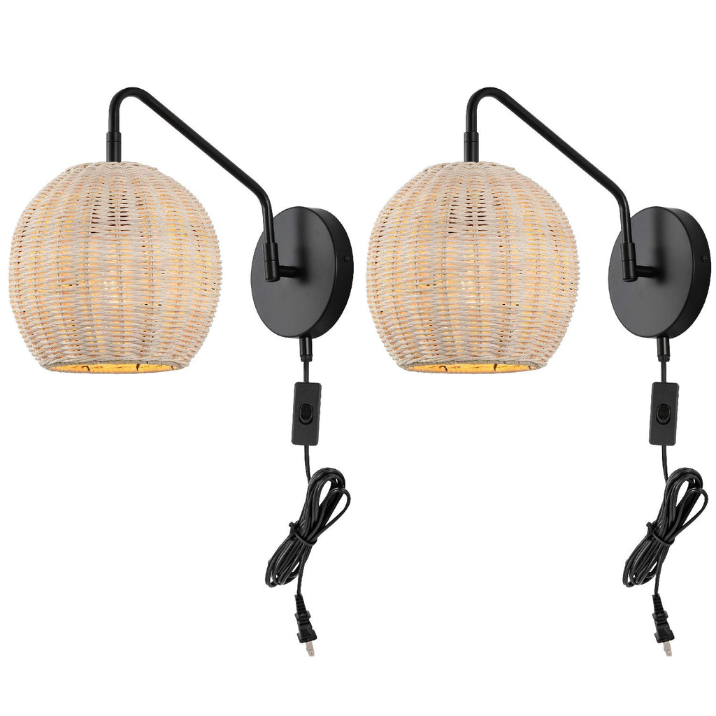 Safavieh Grigory Wall Sconce - Black/Natural Rattan (Set of 2)