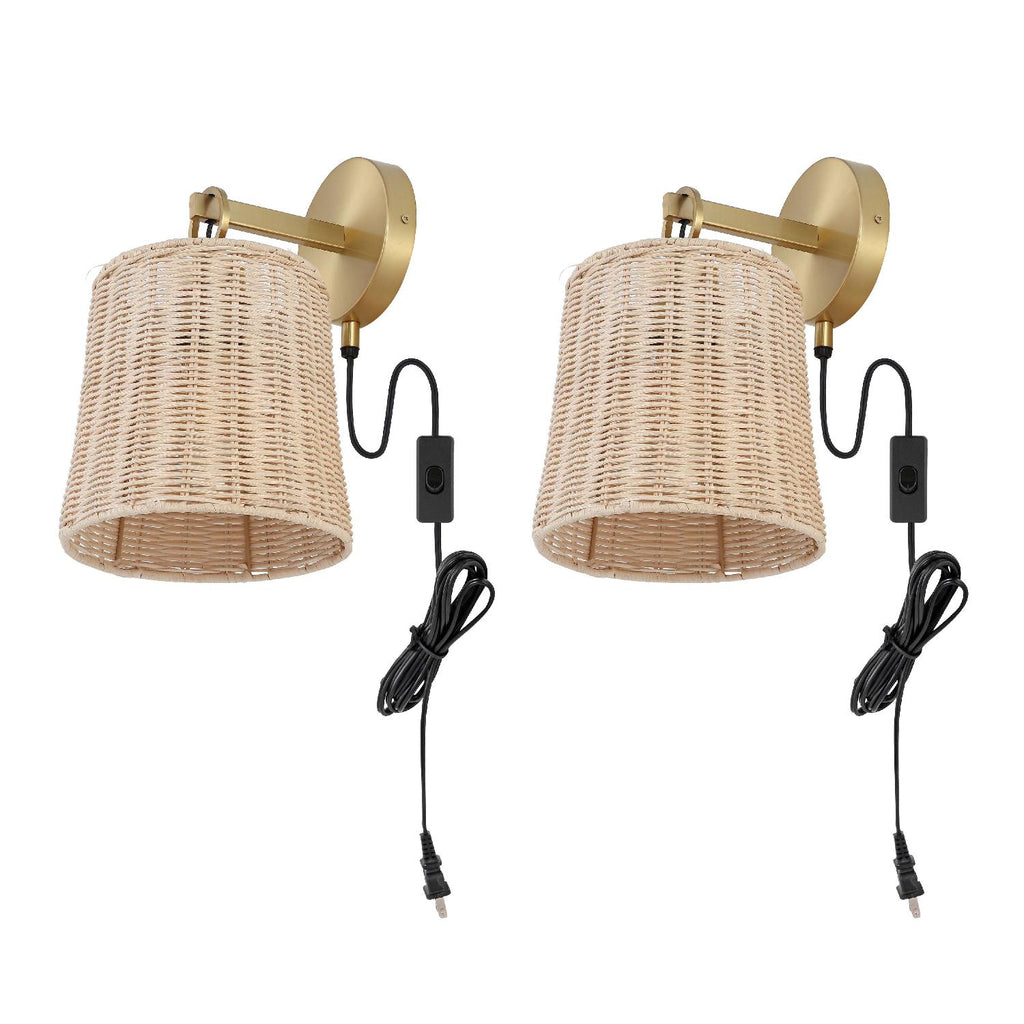 Safavieh Ciaran Wall Sconce - Brass/Natural Rattan (Set of 2)