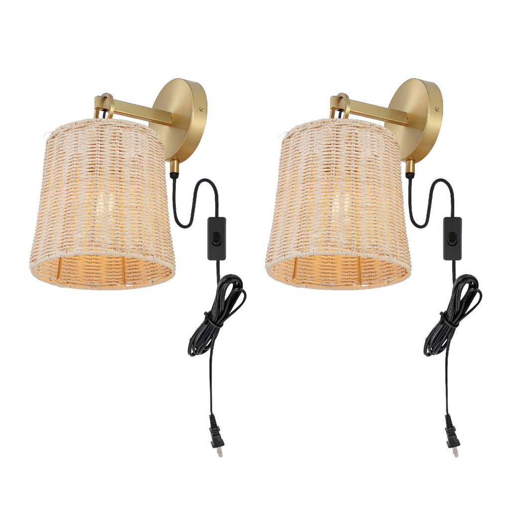 Safavieh Ciaran Wall Sconce - Brass/Natural Rattan (Set of 2)