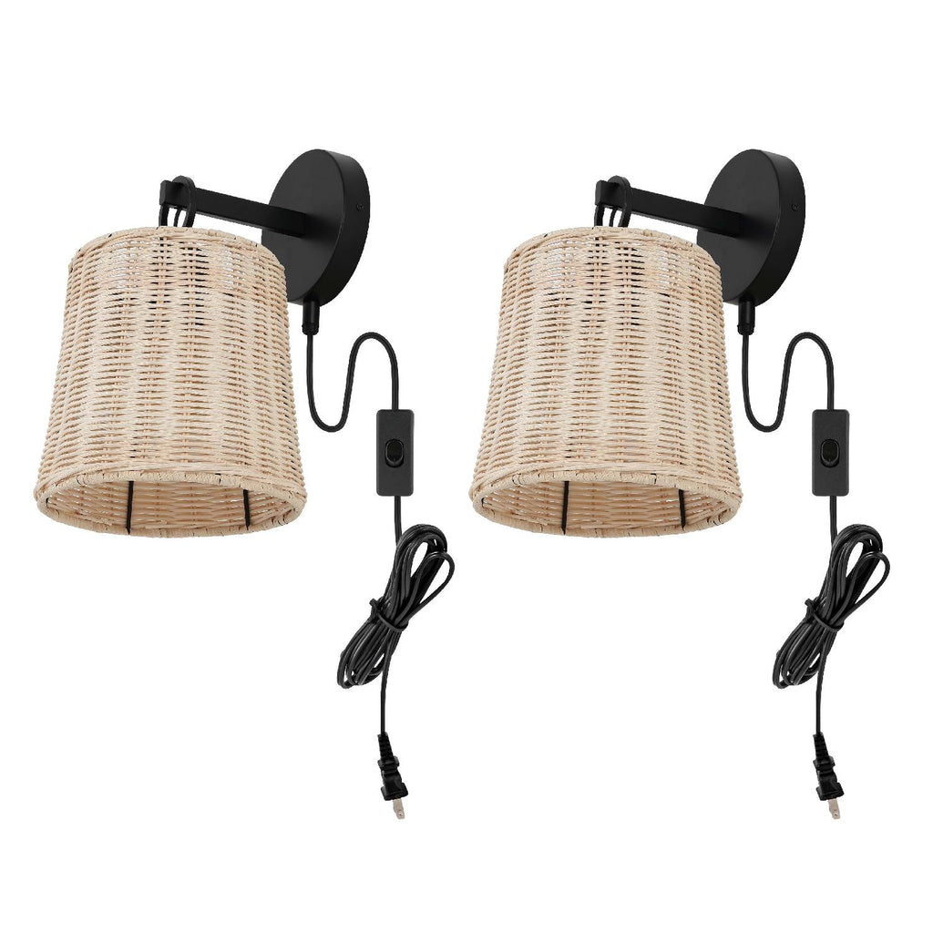 Safavieh Ciaran Wall Sconce - Black/Natural Rattan (Set of 2)