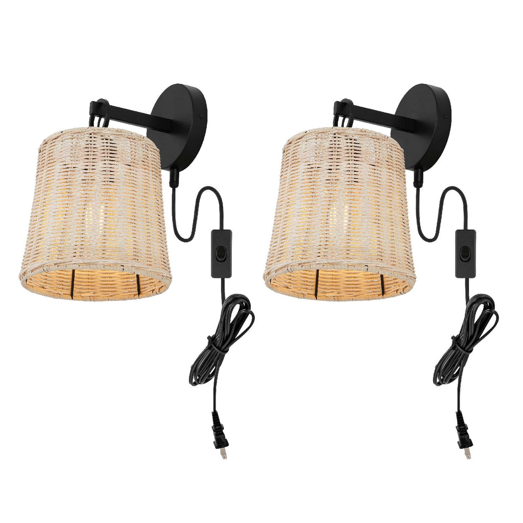 Safavieh Ciaran Wall Sconce - Black/Natural Rattan (Set of 2)