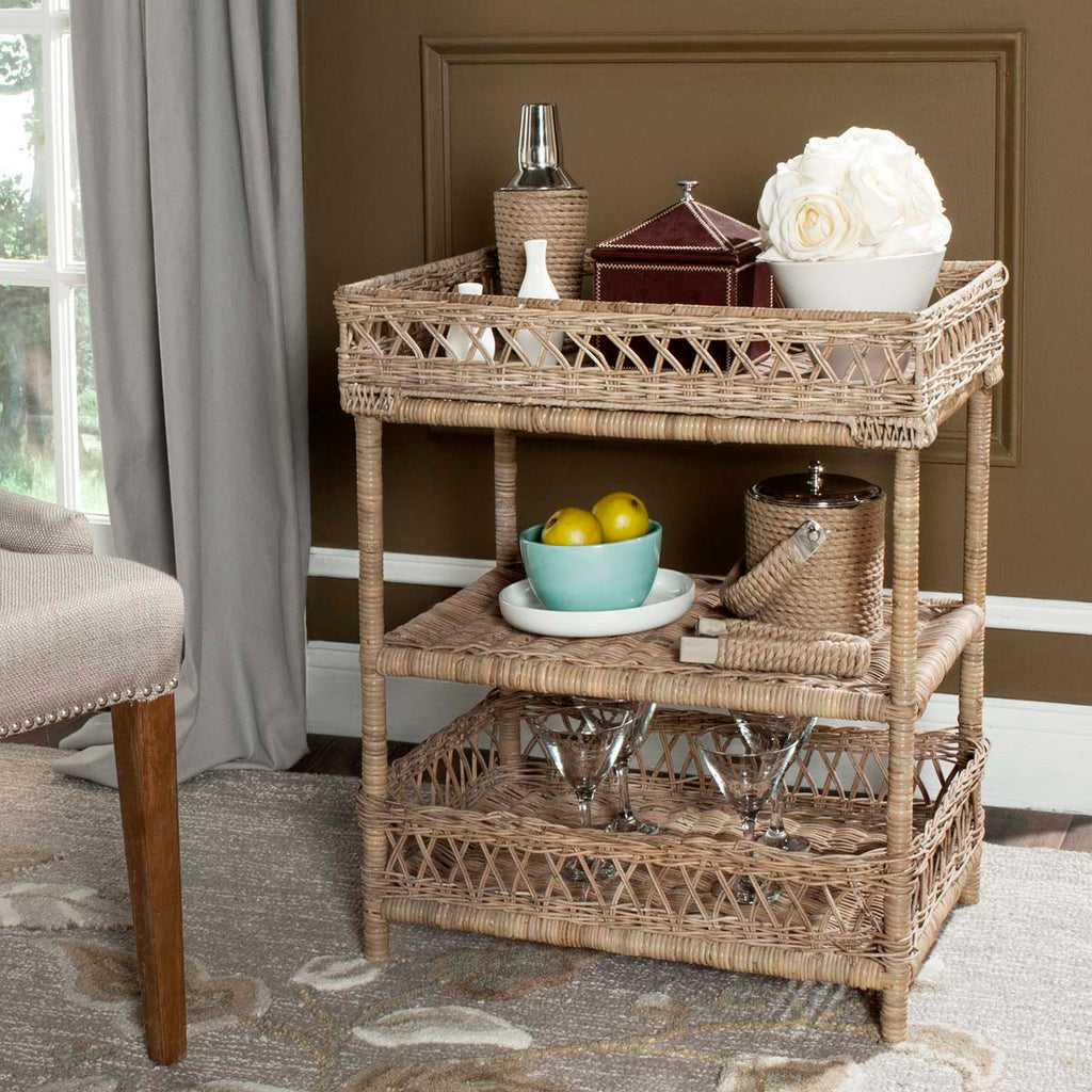 Safavieh Ajani Wicker 3 Tier Accent Table - Grey