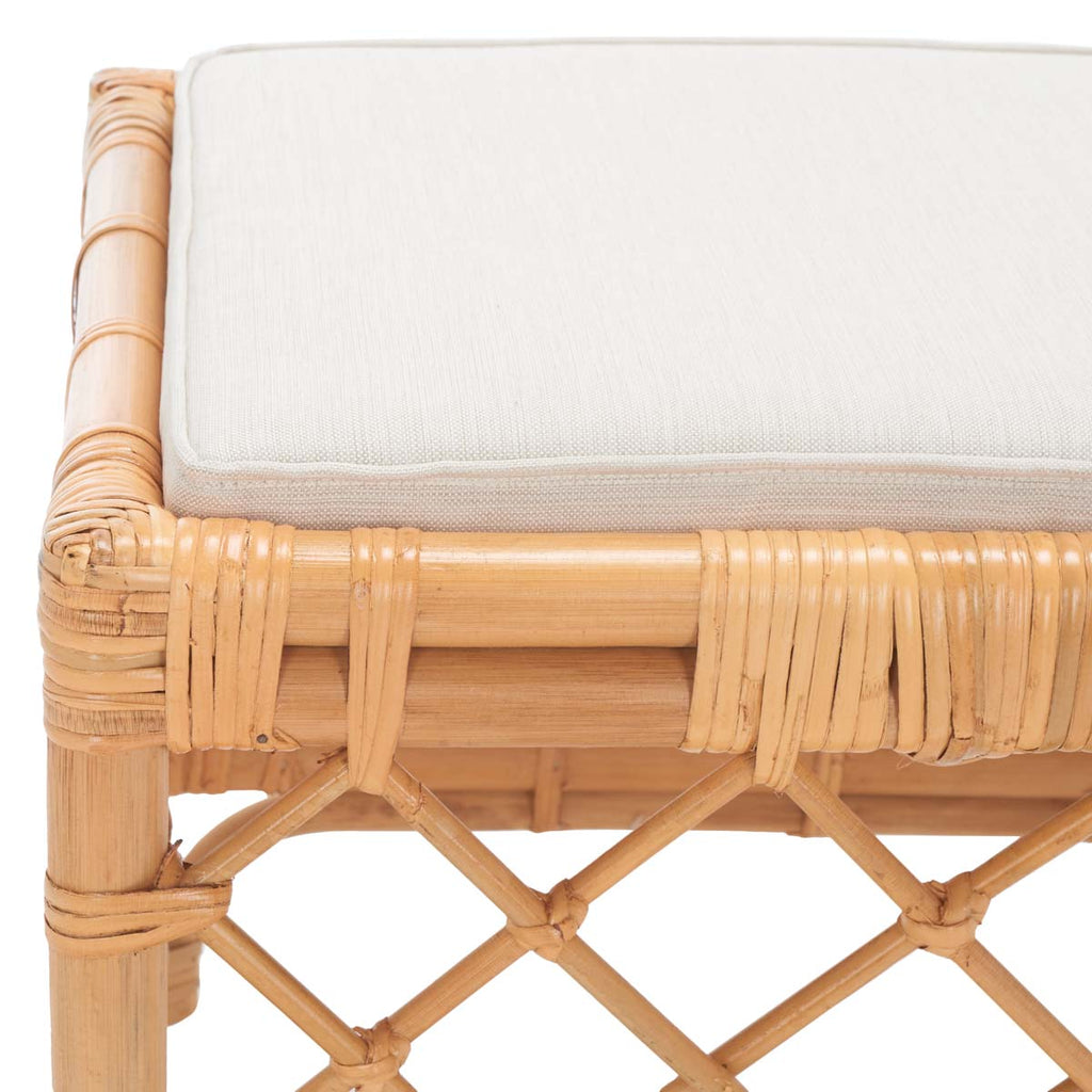 Safavieh Larroux Rattan Ottoman W/ Cushion - Honey / White