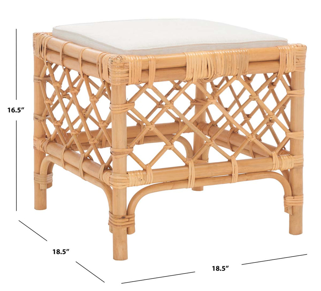 Safavieh Larroux Rattan Ottoman W/ Cushion - Honey / White