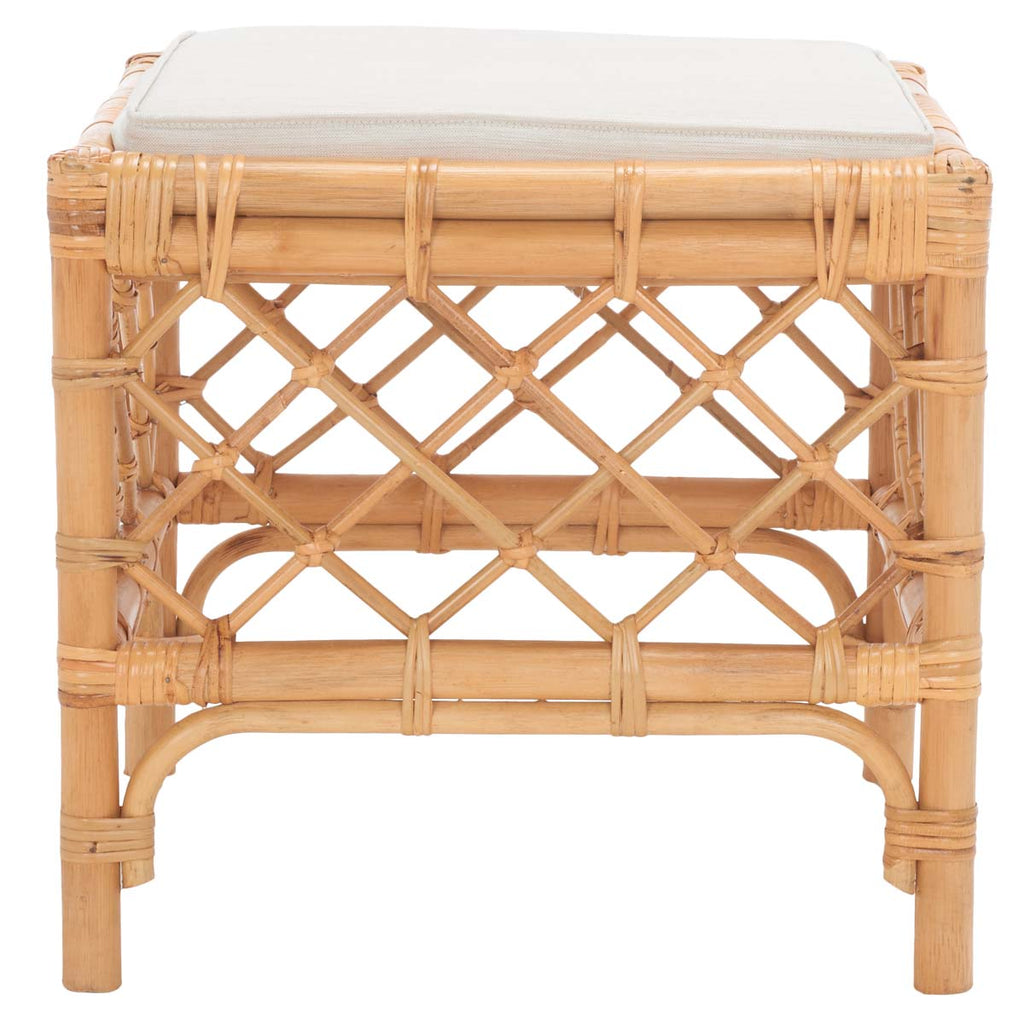 Safavieh Larroux Rattan Ottoman W/ Cushion - Honey / White