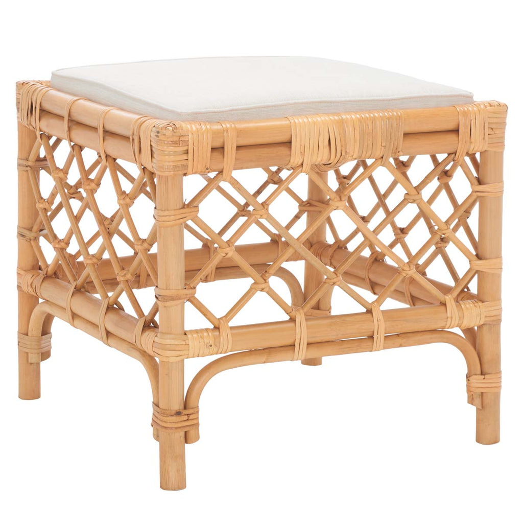 Safavieh Larroux Rattan Ottoman W/ Cushion - Honey / White