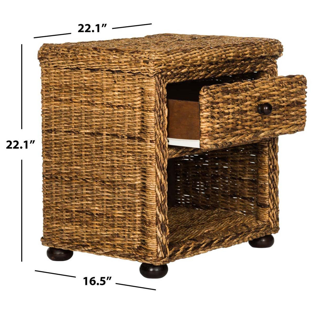 Safavieh Magi Natural Brown Wicker Nightstand With Drawer And 8H Storage - Brown