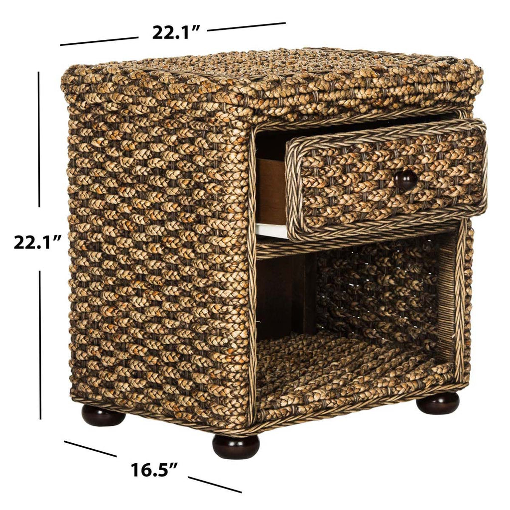 Safavieh Musa Braided Brown Wash Wicker Nightstand With Drawer And 8H Storage - Brown Wash