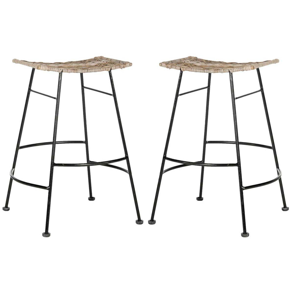 Safavieh Atara Rattan Seat Counter Stool - Grey (Set of 2)