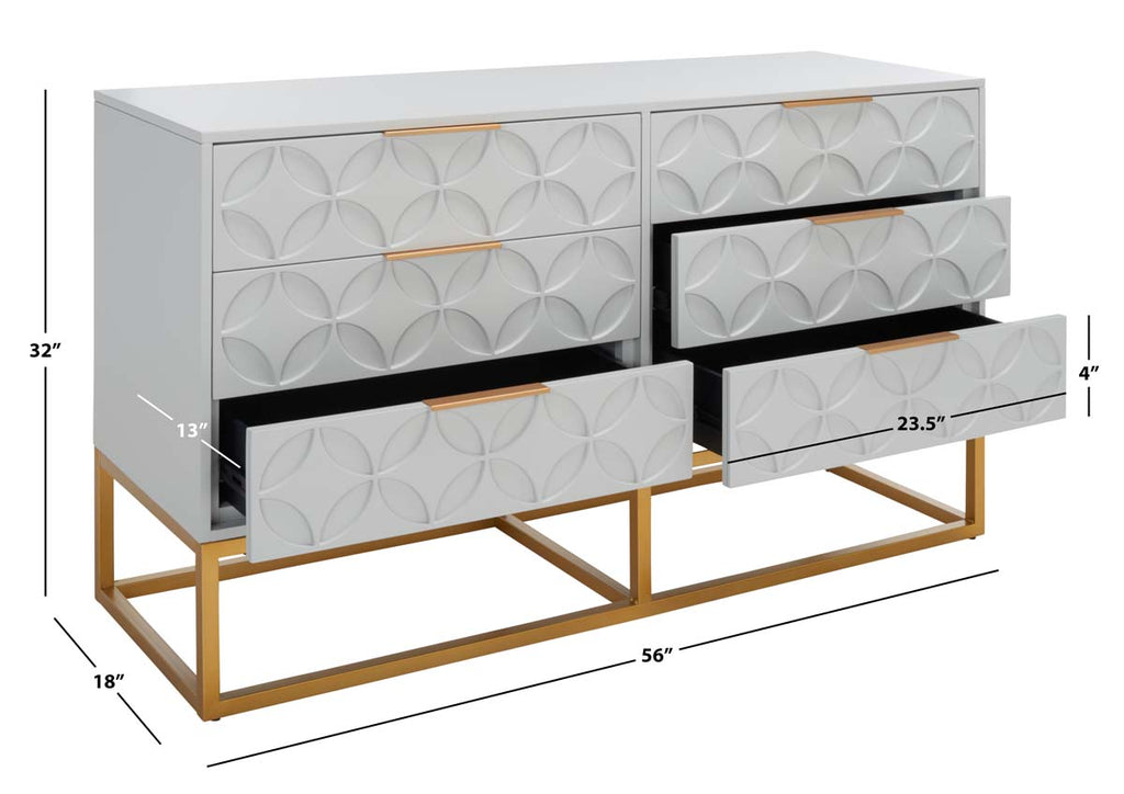 Safavieh Couture Emelia 6 Drawer Dresser - Grey/Gold