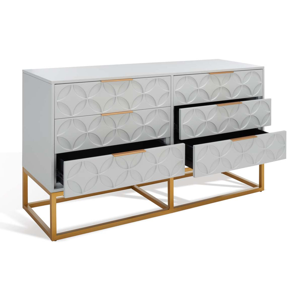 Safavieh Couture Emelia 6 Drawer Dresser - Grey/Gold