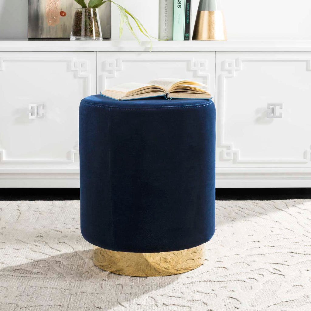 Safavieh Couture Elsworth Velvet Ottoman With Brass Base - Navy