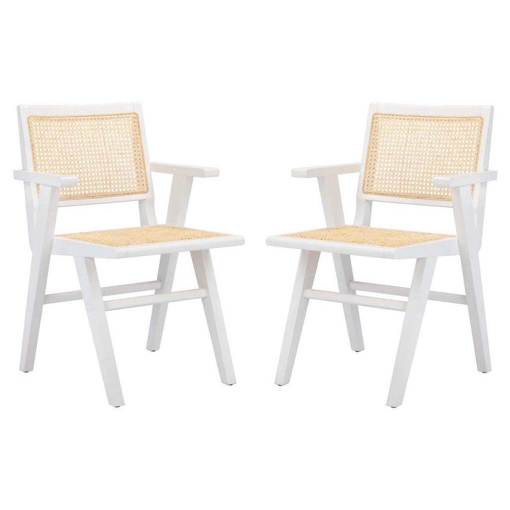 Safavieh Couture Hattie French Cane Arm Chair - White / Natural (Set of 2)