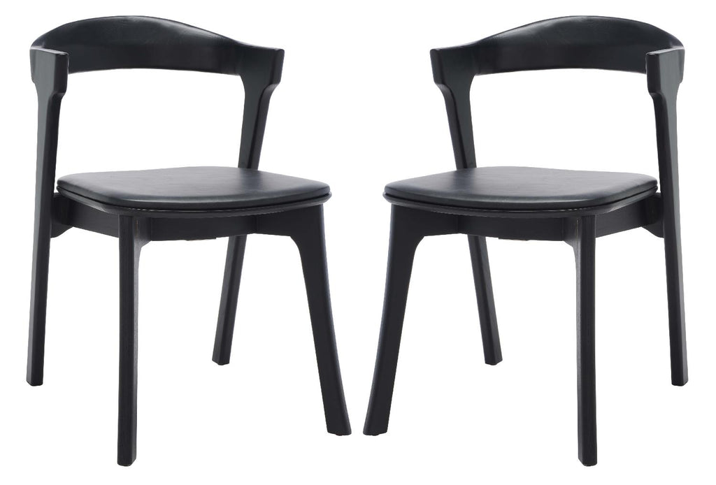 Safavieh Couture Brylie Wood And Leather Dining Chair(Set of 2) - Black