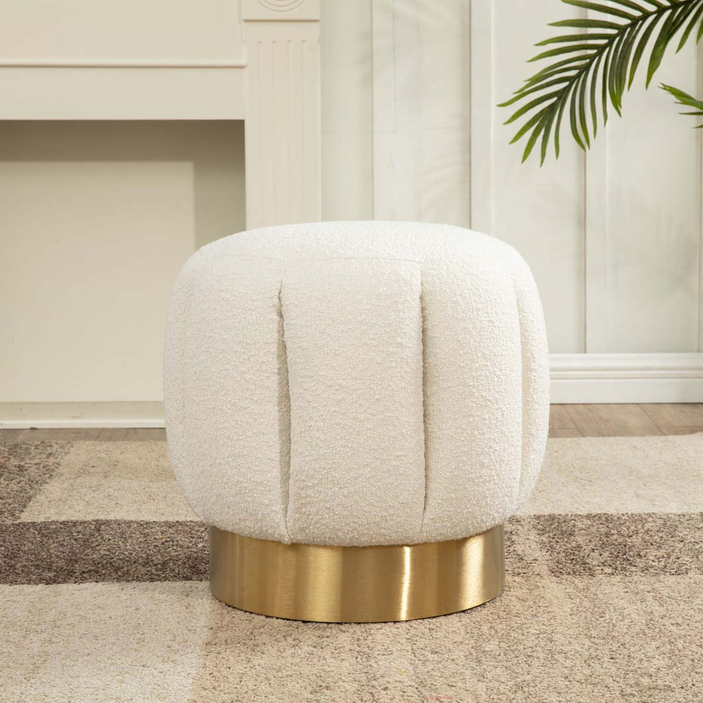 Safavieh Couture Maxine Channel Tufted Boucle Ottoman - Ivory/Gold