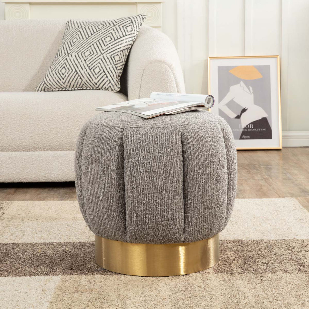 Safavieh Couture Maxine Channel Tufted Boucle Ottoman - Light Grey/Gold