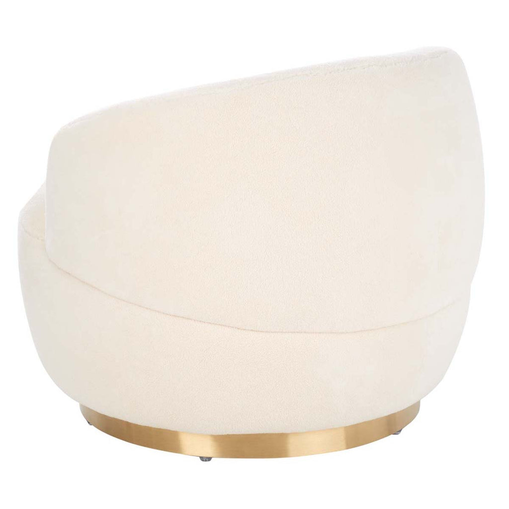 Safavieh Couture Flynn Faux Lamb Wool Swivel Chair - Ivory / Gold