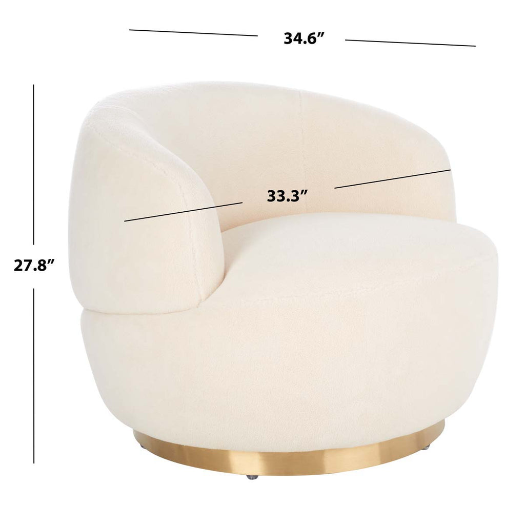 Safavieh Couture Flynn Faux Lamb Wool Swivel Chair - Ivory / Gold