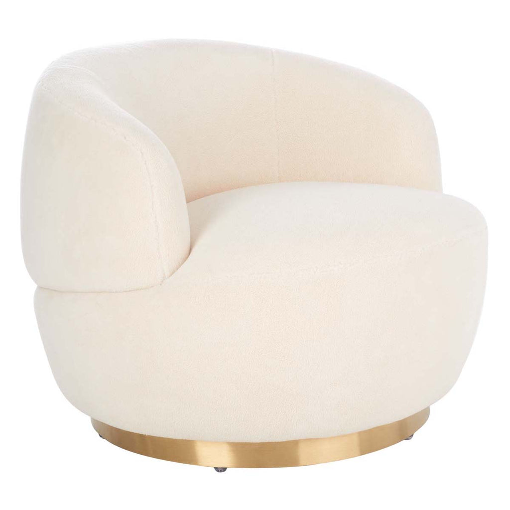 Safavieh Couture Flynn Faux Lamb Wool Swivel Chair - Ivory / Gold