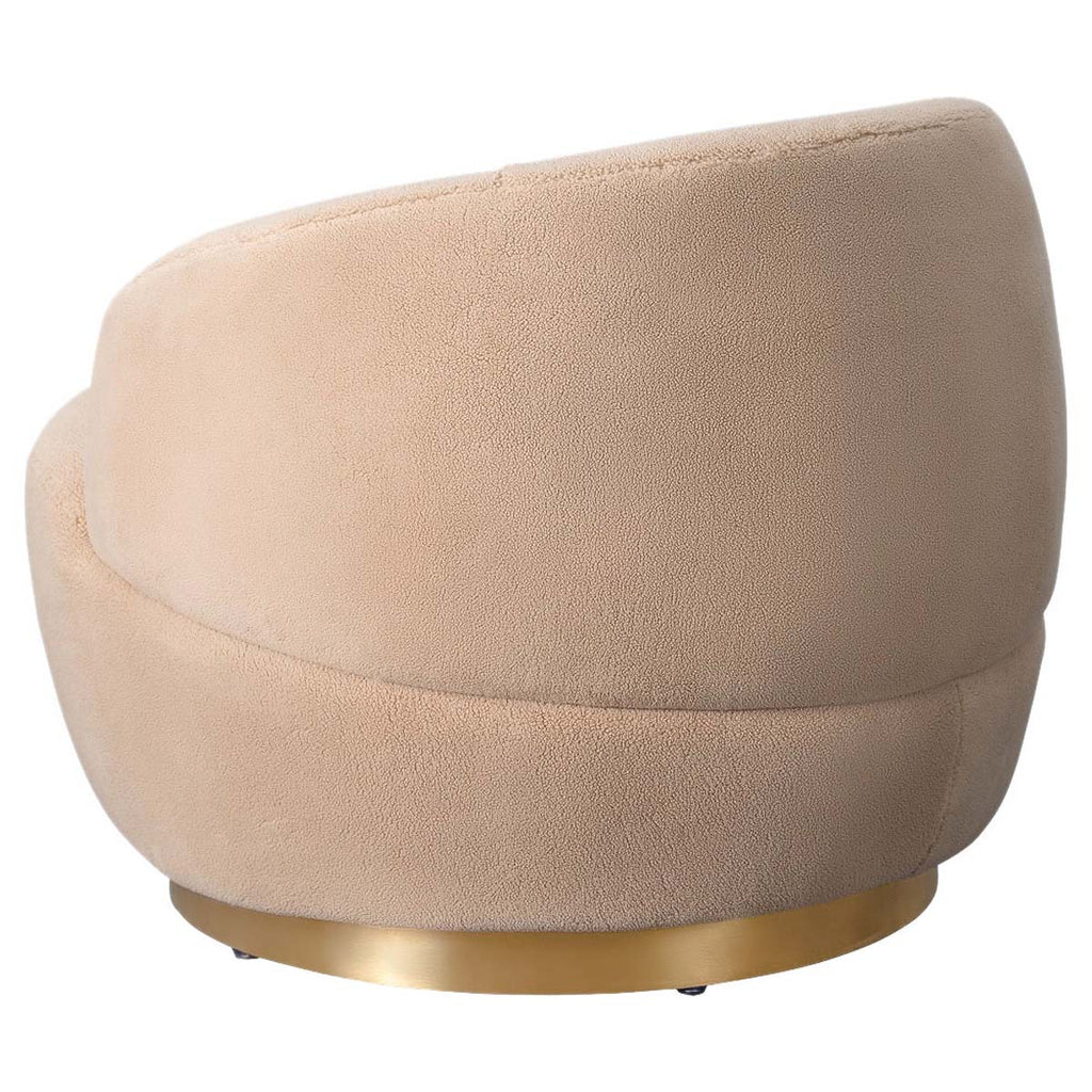 Safavieh Couture Flynn Faux Lamb Wool Swivel Chair - Tan / Gold