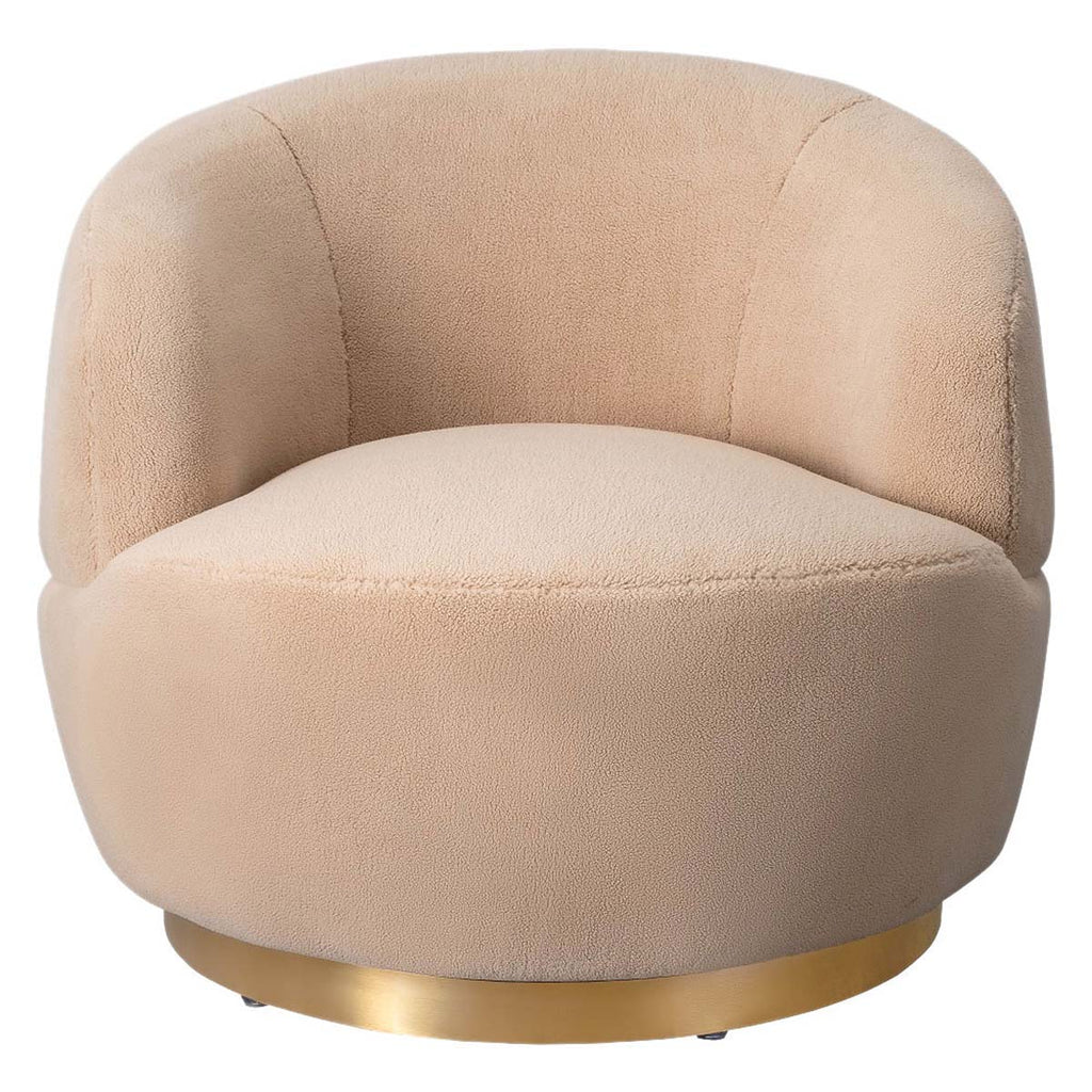 Safavieh Couture Flynn Faux Lamb Wool Swivel Chair - Tan / Gold