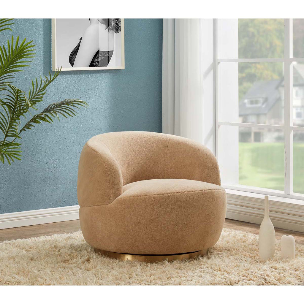 Safavieh Couture Flynn Faux Lamb Wool Swivel Chair - Tan / Gold