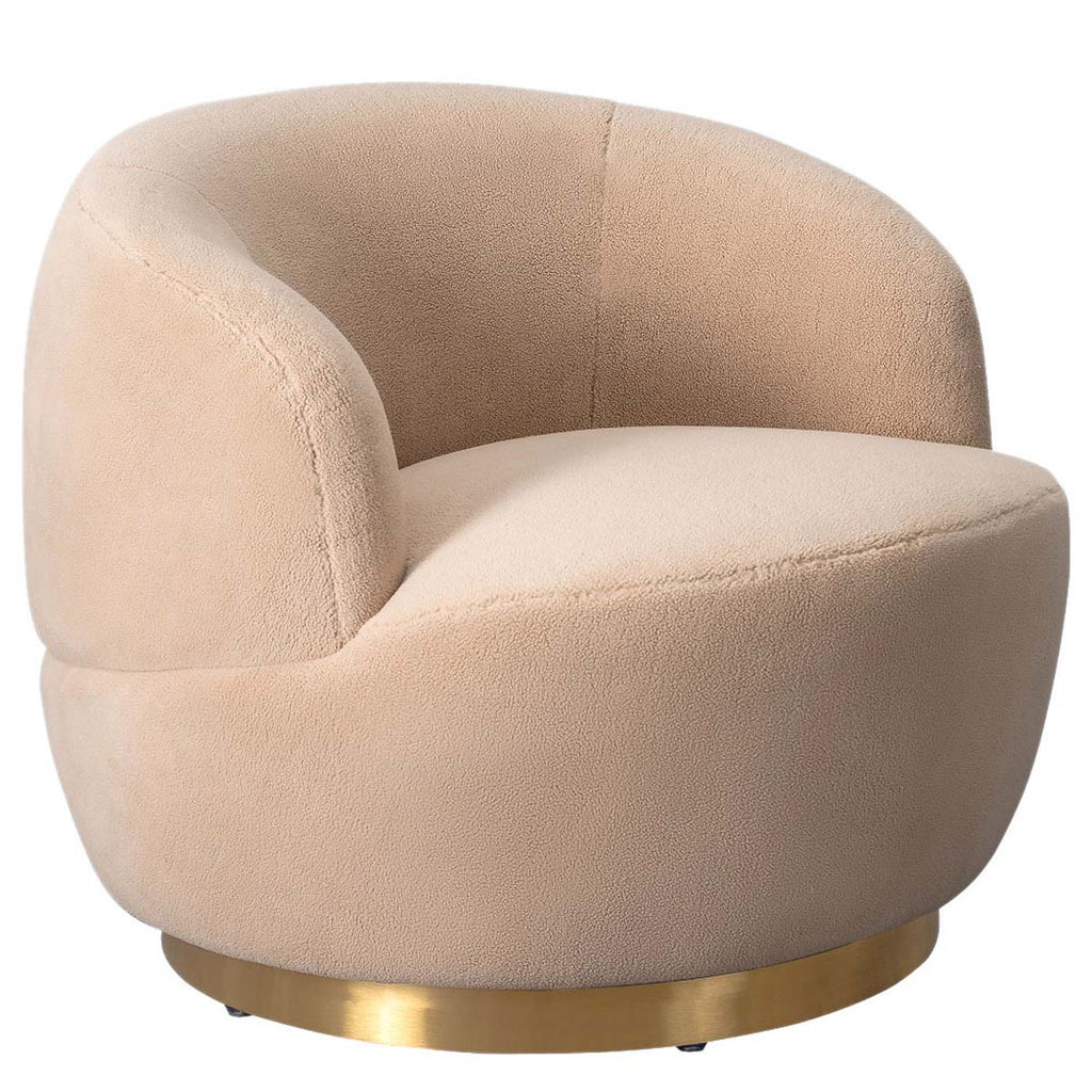 Safavieh Couture Flynn Faux Lamb Wool Swivel Chair - Tan / Gold