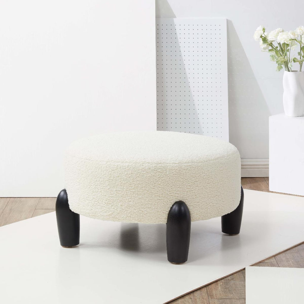 Safavieh Perez Scandinavian Round Ottoman - Ivory / Black