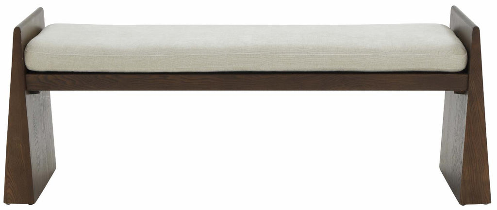 Safavieh Couture Blanchette Velvet Cushioned Wood Bench - Dark Grey / Walnut