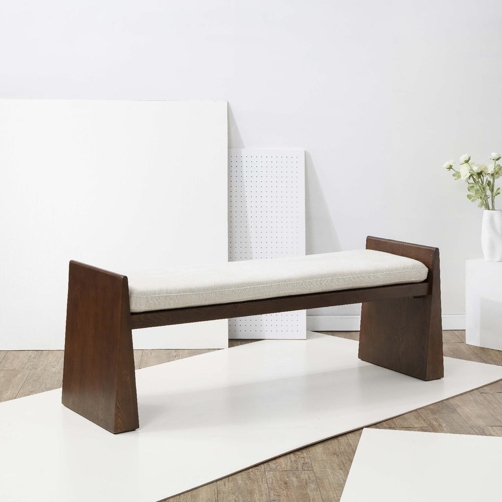 Safavieh Couture Blanchette Velvet Cushioned Wood Bench - Dark Grey / Walnut