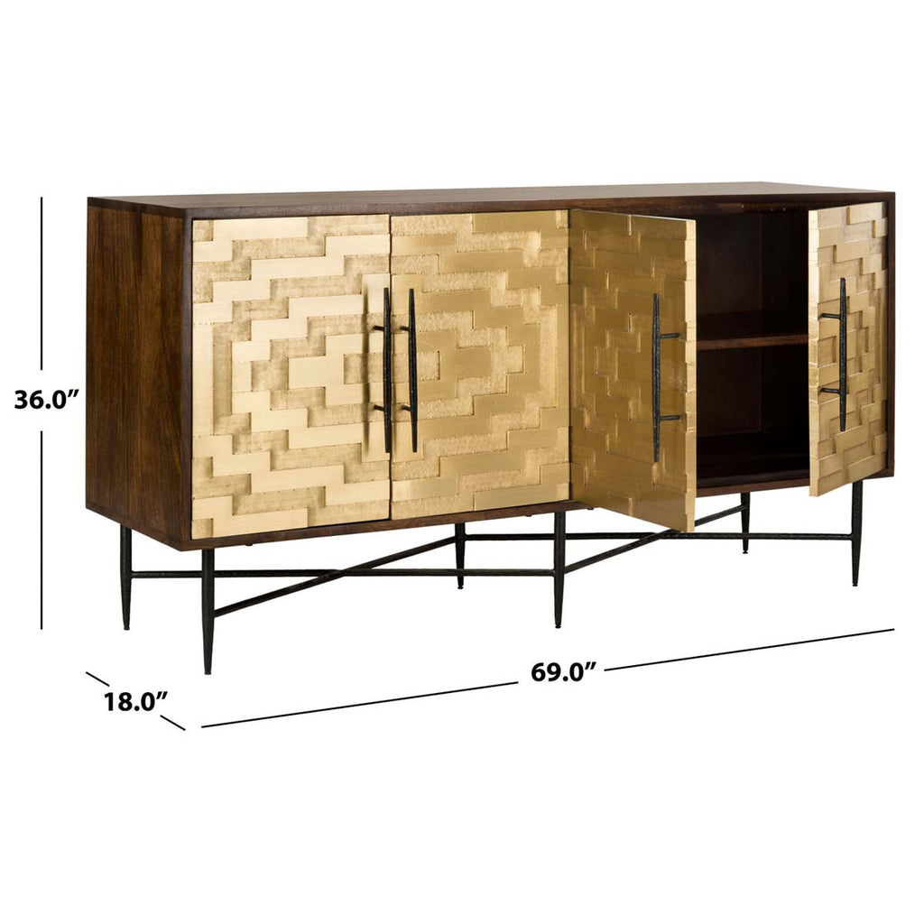 Safavieh Couture Skylar Brass Sideboard - Wood - Dark Brown                     Metal - Shiny Brass