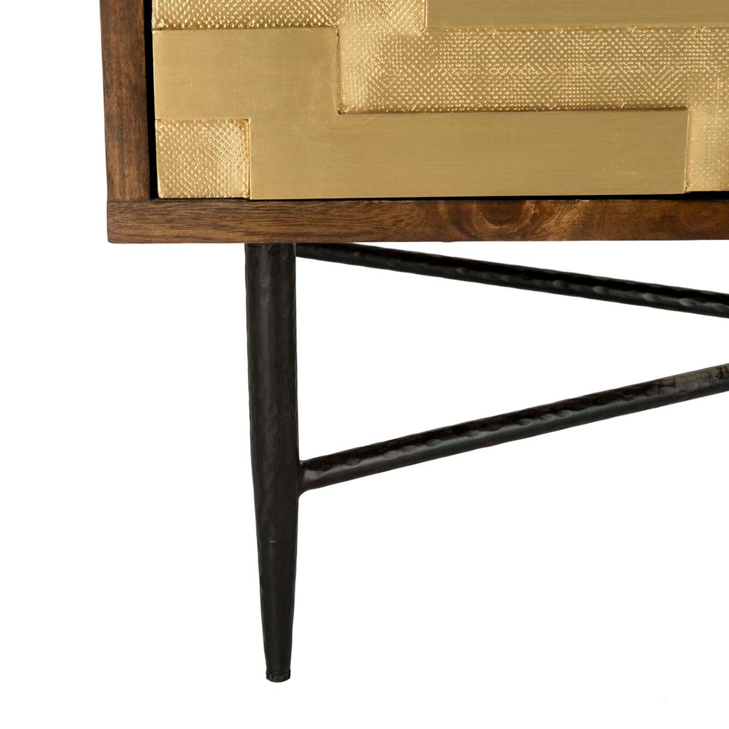 Safavieh Couture Skylar Brass Sideboard - Wood - Dark Brown                     Metal - Shiny Brass