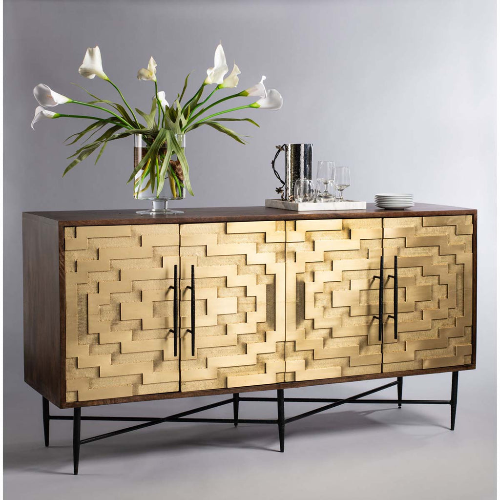 Safavieh Couture Skylar Brass Sideboard - Wood - Dark Brown                     Metal - Shiny Brass