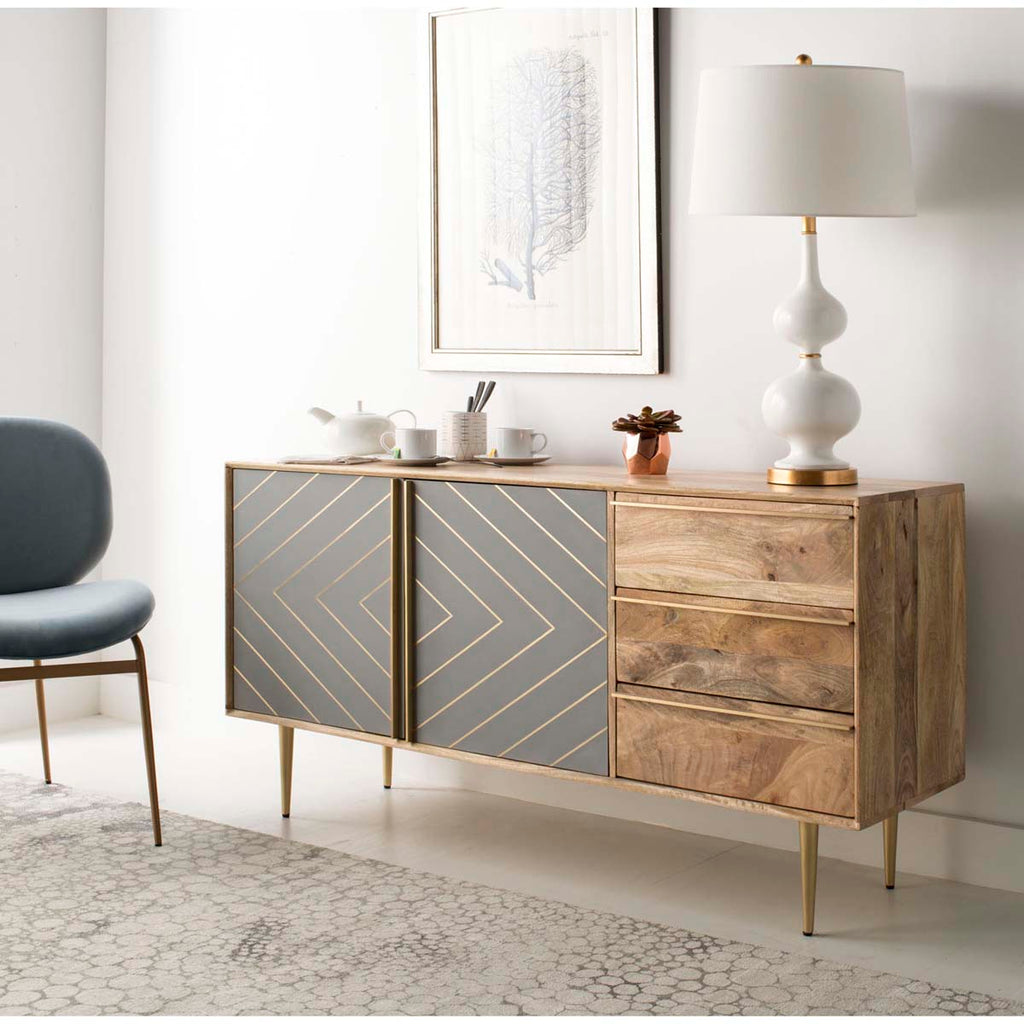 Safavieh Couture Titan Gold Inlayed Cement Sideboard - Natural Mango/Brass/Cement