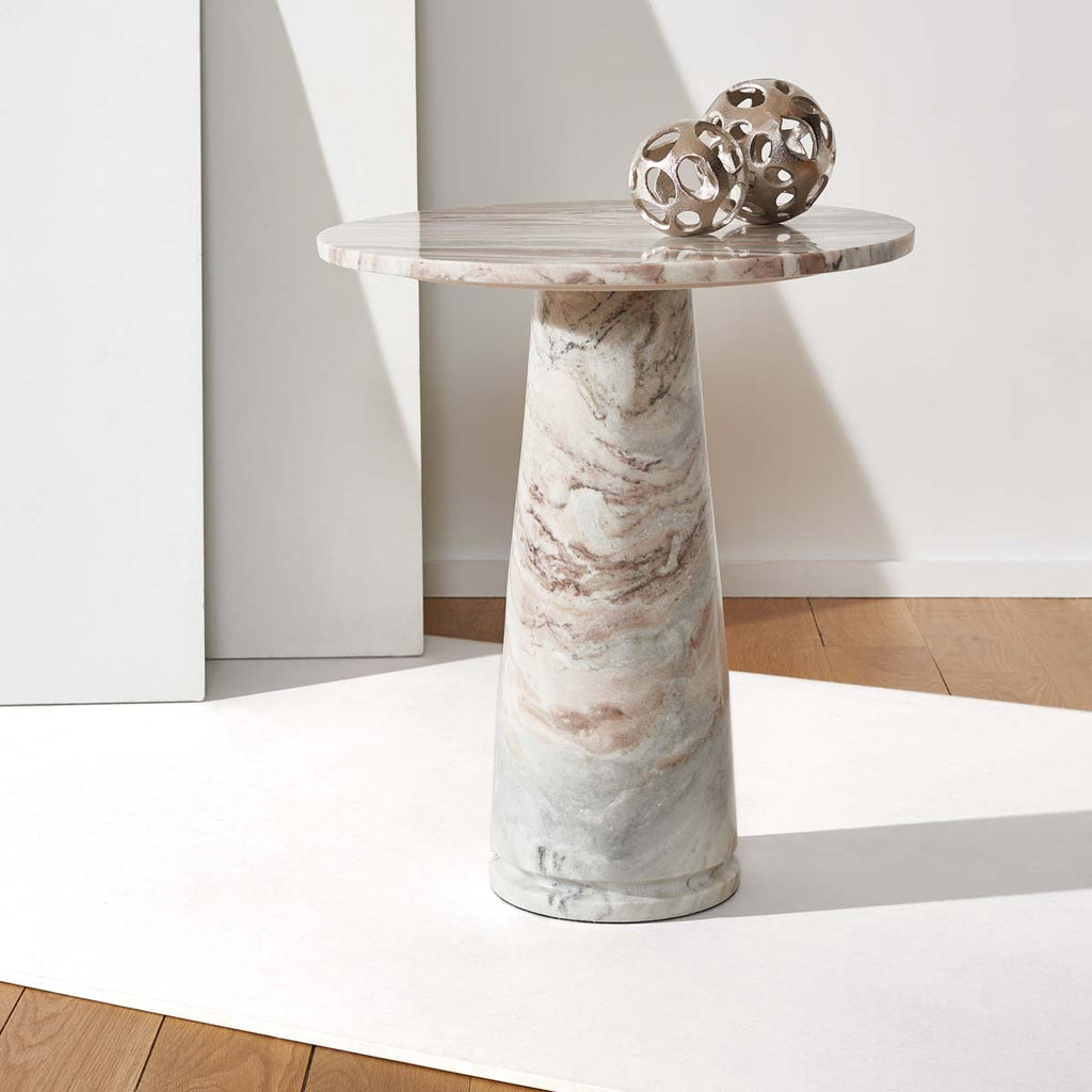 Safavieh Couture Valentia Tall Round Marble Accent Table -  White / Brown