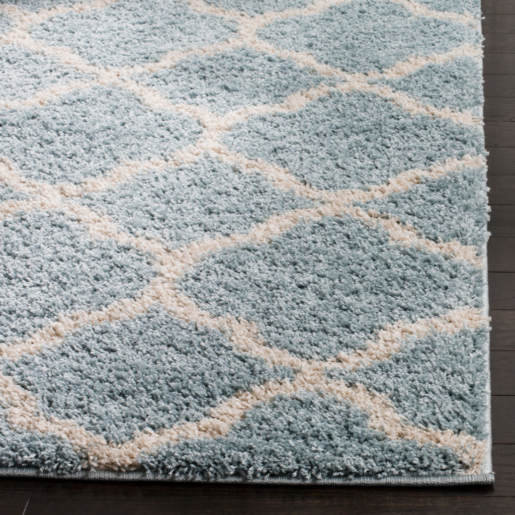 Geometric Runner Rug, SG168D, 62 X 240 cm in Blue / Ivory