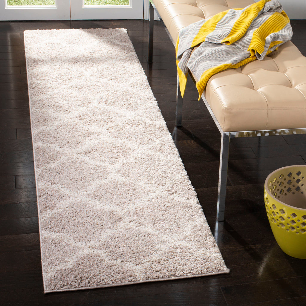 Geometric Runner Rug, SG168F, 62 X 240 cm in Light Grey / Ivory