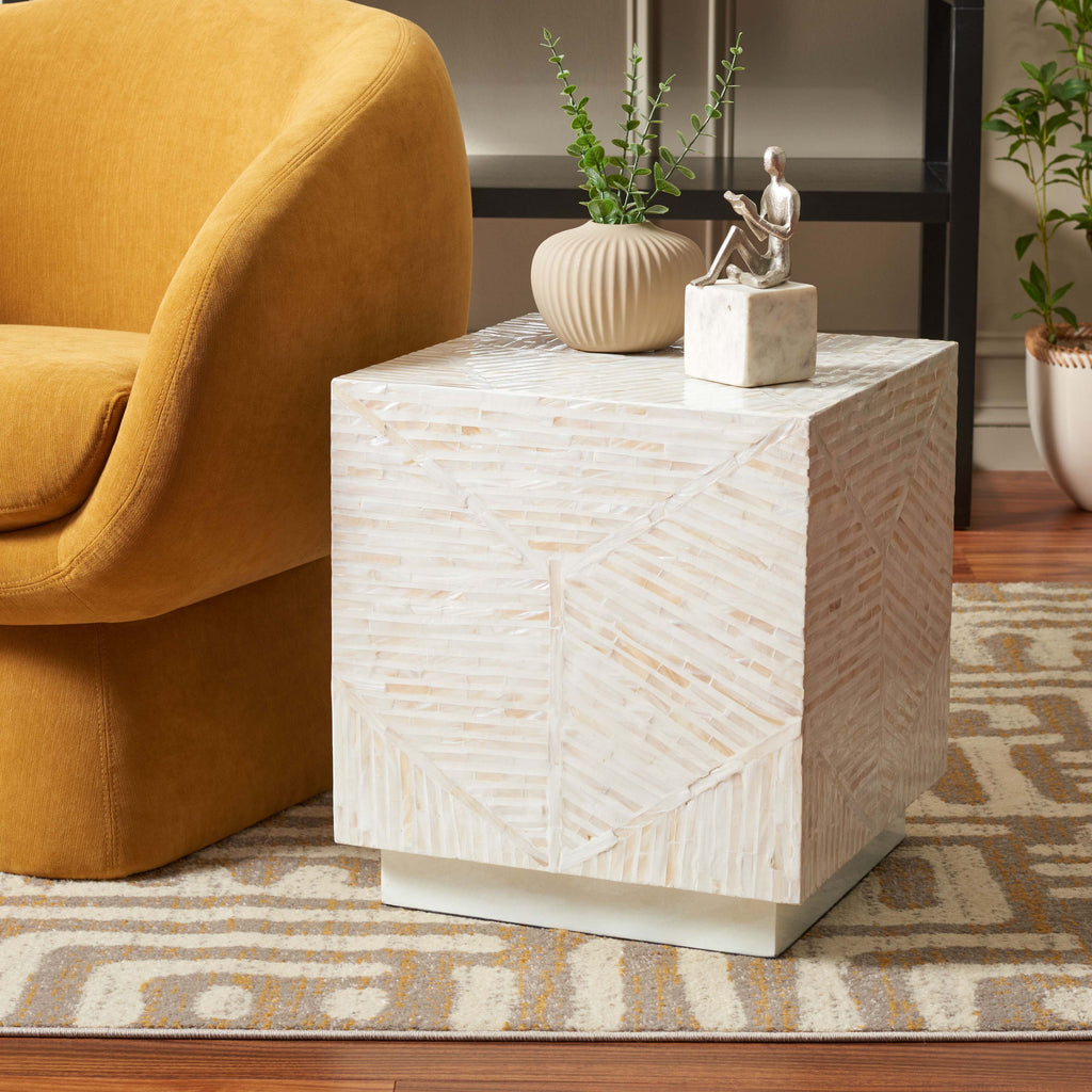 Safavieh Kiely Square Stool - Champagne Faux Mother Of Pearl