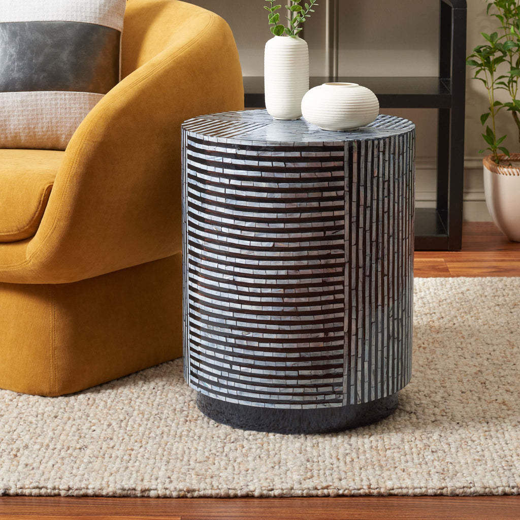 Safavieh Harlon Round Stool - Multi Black Faux Mother Of Pearl