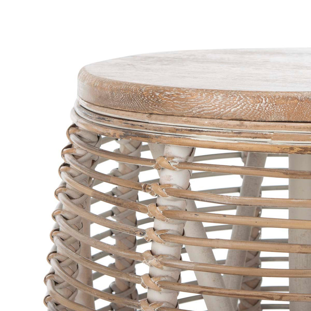 Safavieh Maui Rattan Drum Stool Table - White Washed