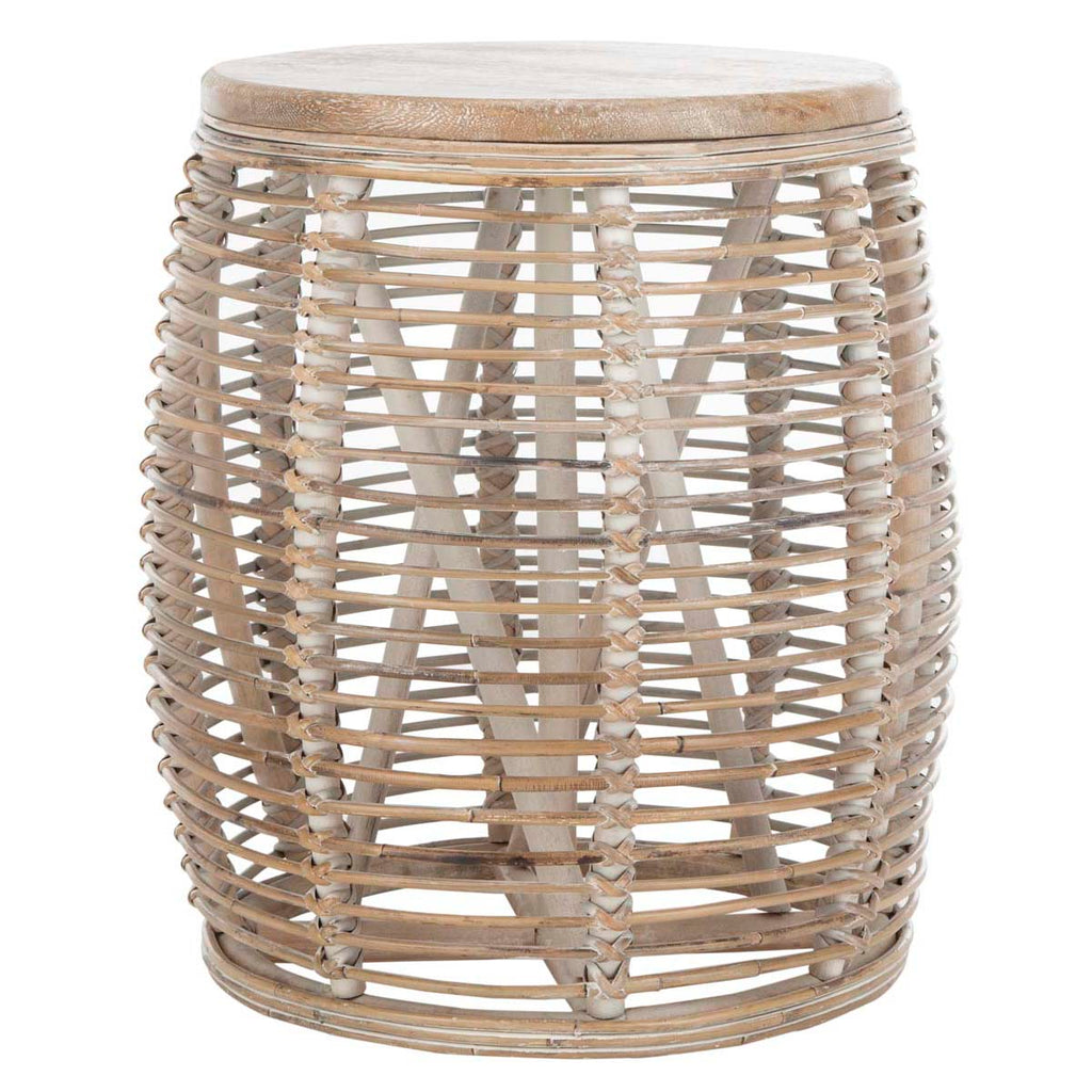 Safavieh Maui Rattan Drum Stool Table - White Washed