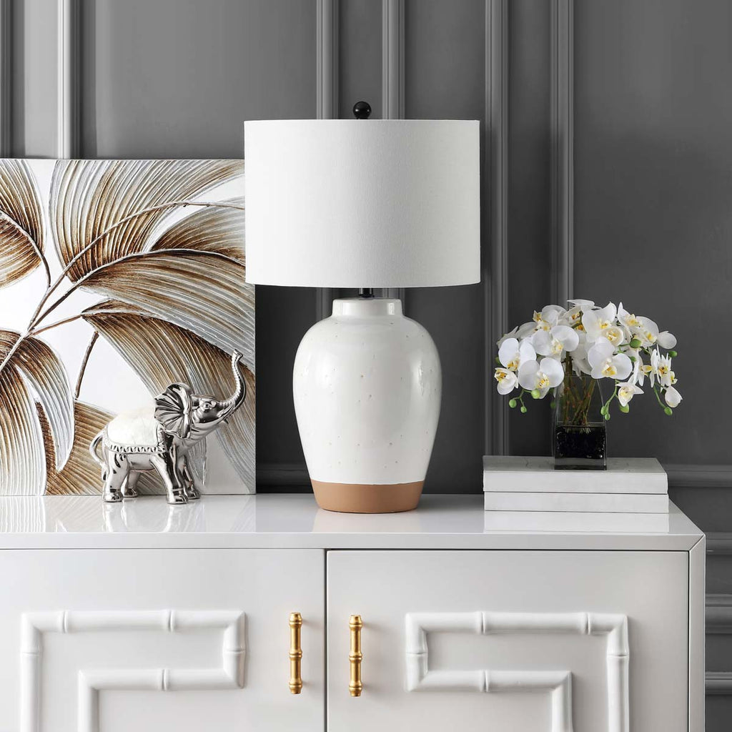 Safavieh Portcia Table Lamp-Speckled Ivory Glaze With Bottom Clay Color