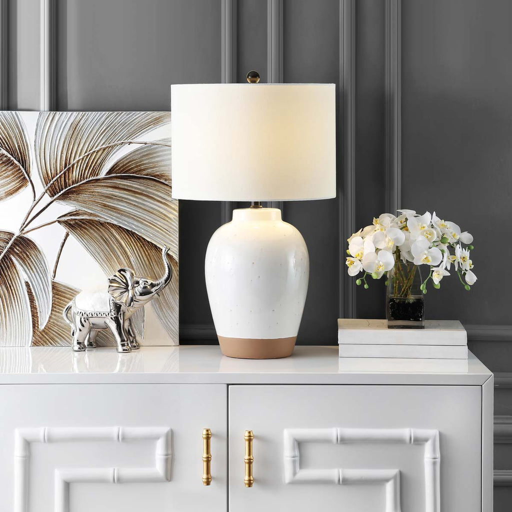 Safavieh Portcia Table Lamp-Speckled Ivory Glaze With Bottom Clay Color