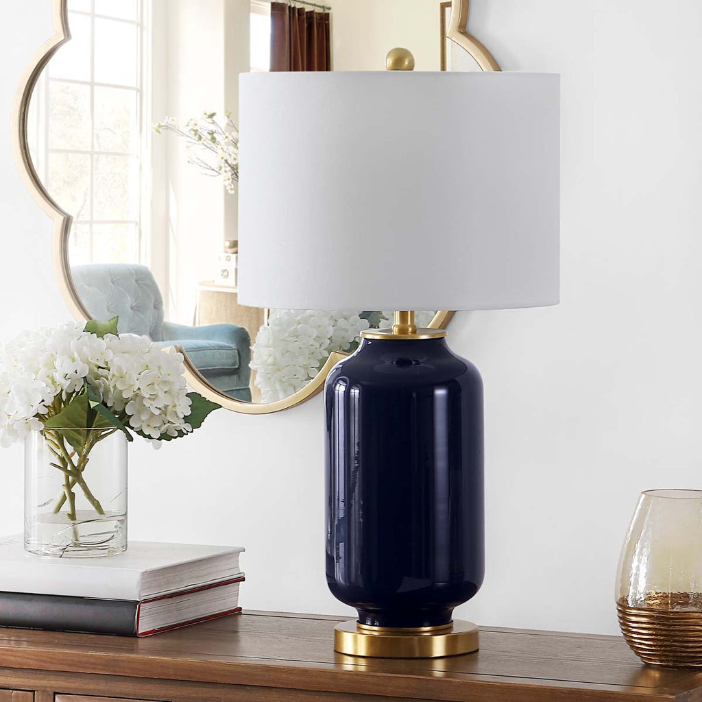 Amaia Glass Table Lamp | Safavieh - TBL4285 - Navy