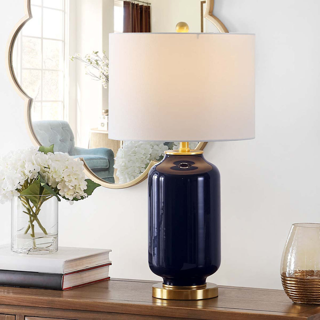 Amaia Glass Table Lamp | Safavieh - TBL4285 - Navy